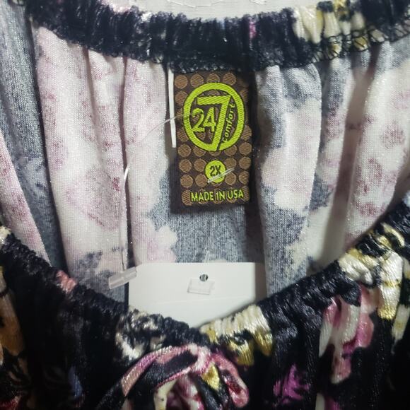 Plus Size Boho Velour Midi Dress 2X – 24/7 Blue Floral Off-Shoulder Cottagecore - Picture 5 of 12